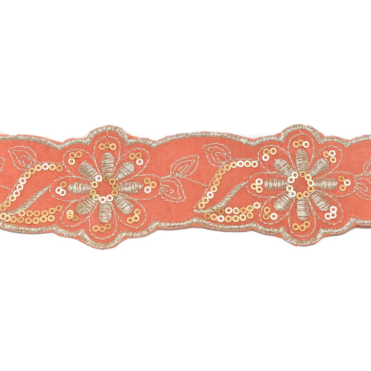1 Yard Floral Sequins Jacquard Ribbon Decorative Trim ~2.13" Wide – Sold by the Yard (36 Inches)
